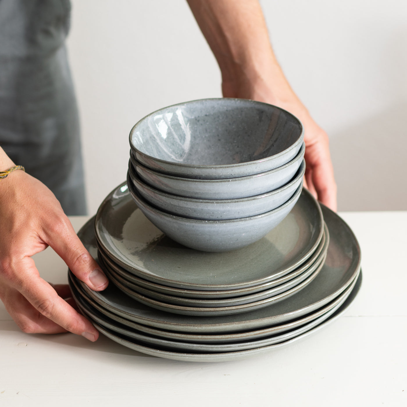 Set de vaisselle grès gris bleu vert organique fait main Portugal Bowl assiette