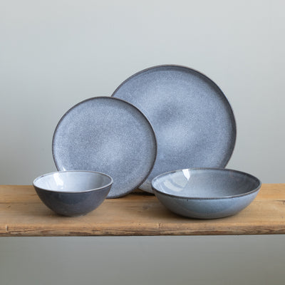 Set complet de vaisselle en grès avec grandes et petites assiettes, Cereal Bowl et assiette à pâtes en bleu chiné