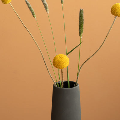 Grand vase haut et étroit parfait pour les fleurs fines en noir mat Détail de l'ouverture
