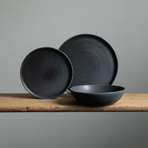 Matte Black Set de vaisselle avec assiettes à pâtes et assiettes plates à bord droit
