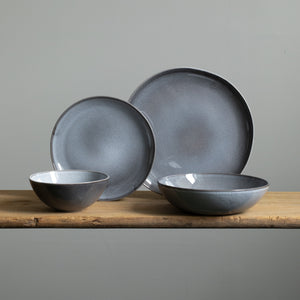 Set complet de vaisselle en grès avec grandes et petites assiettes, Cereal Bowl et assiette à pâtes en bleu chiné