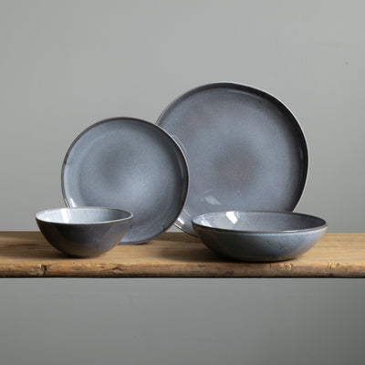 Set complet de vaisselle en grès avec grandes et petites assiettes, Cereal Bowl et assiette à pâtes en bleu chiné