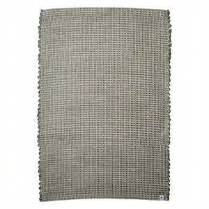 Petit tapis vert à rayures de jute en laine tissée à la main au Portugal, blanc cassé