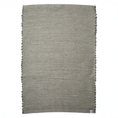 Petit tapis vert à rayures de jute en laine tissée à la main au Portugal, blanc cassé